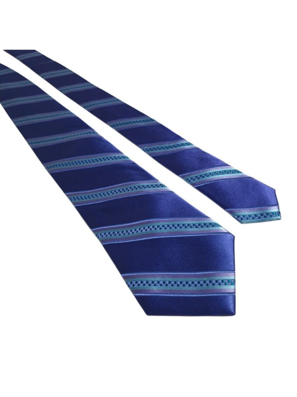 Ike Behar Mens Classic Silk Neck Tie Blue Teal Stripes 58 x 3.5 Office Suit Dad